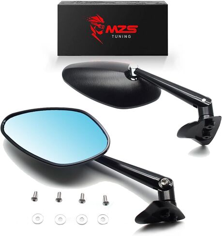 مرايا الدراجات النارية MZS Racing، مرآة جانبية دوارة مزدوجة للرؤية الخلفية محدبة قابلة للطي من الألومنيوم باللون الأسود متوافقة مع YZF R6 2017-2022 | واي زد إف آر 7 2022-2023 in Kuwait