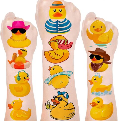 24 ورقة (144 قطعة) بطة مطاطية وشم مؤقت بطة مطاطية لحفلات أعياد الميلاد لوازم ديكورات ملصقات وشم بطة لطيفة للأطفال والبنات والأولاد هدايا للفصول الدراسية وجوائز مدرسية وحقائب هدايا جيدة in Kuwait