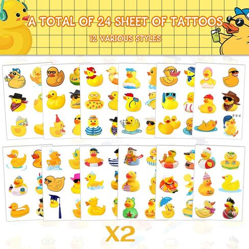 24 ورقة (144 قطعة) بطة مطاطية وشم مؤقت بطة مطاطية لحفلات أعياد الميلاد لوازم ديكورات ملصقات وشم بطة لطيفة للأطفال والبنات والأولاد هدايا للفصول الدراسية وجوائز مدرسية وحقائب هدايا جيدة in Kuwait