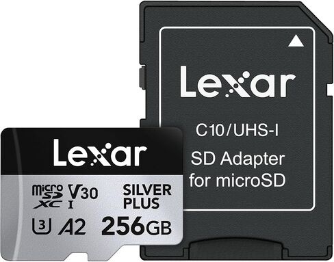 بطاقة ذاكرة Lexar 128GB Professional Silver Plus microSDXC مع محول SD، UHS-I، C10، U3، V30، فيديو عالي الدقة و4K، سرعة قراءة/كتابة تصل إلى 205/150 ميجابايت/ثانية، لمصوري الفيديو واللاعبين (LMSSIPL128G-BNANU) ) in Kuwait