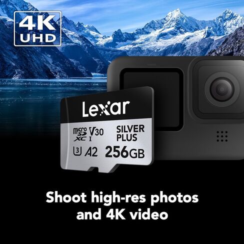 بطاقة ذاكرة Lexar 128GB Professional Silver Plus microSDXC مع محول SD، UHS-I، C10، U3، V30، فيديو عالي الدقة و4K، سرعة قراءة/كتابة تصل إلى 205/150 ميجابايت/ثانية، لمصوري الفيديو واللاعبين (LMSSIPL128G-BNANU) ) in Kuwait