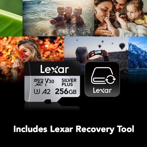 بطاقة ذاكرة Lexar 128GB Professional Silver Plus microSDXC مع محول SD، UHS-I، C10، U3، V30، فيديو عالي الدقة و4K، سرعة قراءة/كتابة تصل إلى 205/150 ميجابايت/ثانية، لمصوري الفيديو واللاعبين (LMSSIPL128G-BNANU) ) in Kuwait