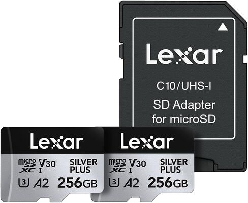 بطاقة ذاكرة Lexar 128GB Professional Silver Plus microSDXC مع محول SD، UHS-I، C10، U3، V30، فيديو عالي الدقة و4K، سرعة قراءة/كتابة تصل إلى 205/150 ميجابايت/ثانية، لمصوري الفيديو واللاعبين (LMSSIPL128G-BNANU) ) in Kuwait
