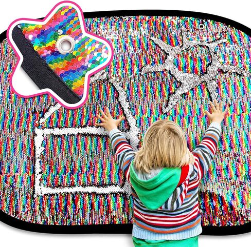 Reversible Sequins Sensory Wall Sensory Toys Tactile Stimulation for Kids, Rainbow Sequins 40’’ x 27.5’’ (Blue) in Saudi Arabia
