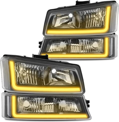 مجموعة مصابيح أمامية مضادة للضباب مع ضوء الانعطاف المتسلسل LED DRL مناسب لـ 03 04 05 06 Chevy Silverado Avalanche 1500 2500 3500/07 Classic (مبيت أسود وعاكس شفاف) in Kuwait