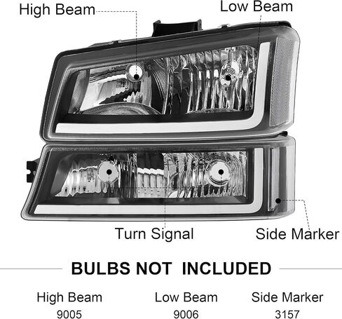 مجموعة مصابيح أمامية مضادة للضباب مع ضوء الانعطاف المتسلسل LED DRL مناسب لـ 03 04 05 06 Chevy Silverado Avalanche 1500 2500 3500/07 Classic (مبيت أسود وعاكس شفاف) in Kuwait