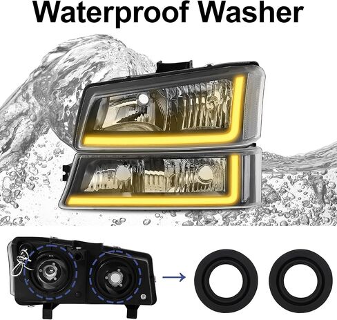 مجموعة مصابيح أمامية مضادة للضباب مع ضوء الانعطاف المتسلسل LED DRL مناسب لـ 03 04 05 06 Chevy Silverado Avalanche 1500 2500 3500/07 Classic (مبيت أسود وعاكس شفاف) in Kuwait