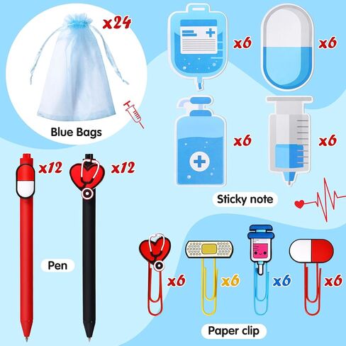 24 Sets Nurse Gift Appreciation Gift Set, Includes 24 Nurse Pens 24 Sticky Notes 24 Bookmarks and 24 Bags for Nurses Week Gifts Hospital School Nurse Supplies in Saudi Arabia