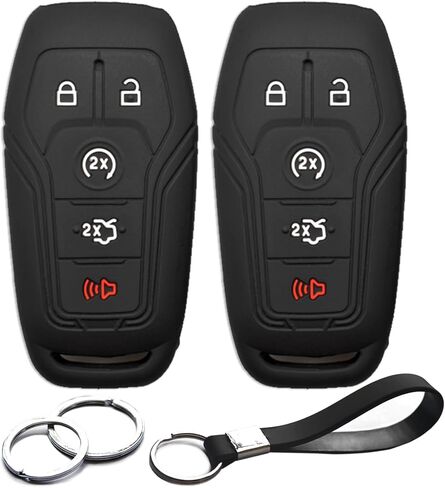 2pcs Compatible with Ford Edge Fusion Explorer Mustang F-150 F-250 F-350 F-450 Super Duty Expedition Lincoln MKC MKX MKZ Nautilus Silicone Key Fob Cover Case Keychain Holder in Saudi Arabia