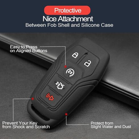 2pcs Compatible with Ford Edge Fusion Explorer Mustang F-150 F-250 F-350 F-450 Super Duty Expedition Lincoln MKC MKX MKZ Nautilus Silicone Key Fob Cover Case Keychain Holder in Saudi Arabia