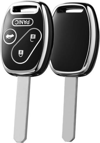ELOHEI Key Fob Cover for Honda, Premium Soft TPU Full Protection Key Fob Case Compatible with 2003-2012 Honda Accord Civic CR-V Pilot Smart Remote Keyless Key Shell (Silver Border Black) in Kuwait