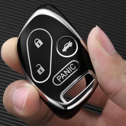 ELOHEI Key Fob Cover for Honda, Premium Soft TPU Full Protection Key Fob Case Compatible with 2003-2012 Honda Accord Civic CR-V Pilot Smart Remote Keyless Key Shell (Silver Border Black) in Kuwait