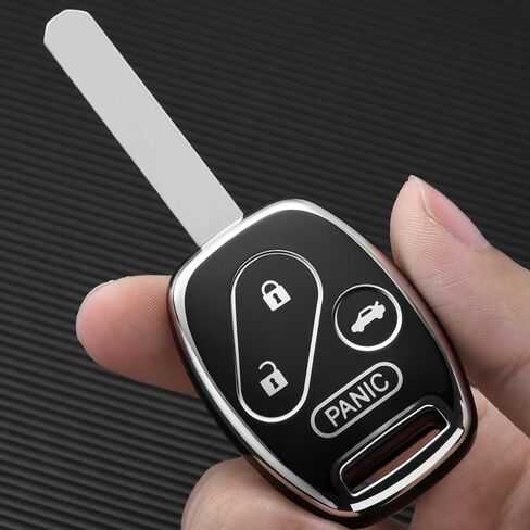 ELOHEI Key Fob Cover for Honda, Premium Soft TPU Full Protection Key Fob Case Compatible with 2003-2012 Honda Accord Civic CR-V Pilot Smart Remote Keyless Key Shell (Silver Border Black) in Kuwait