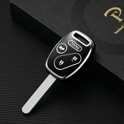 ELOHEI Key Fob Cover for Honda, Premium Soft TPU Full Protection Key Fob Case Compatible with 2003-2012 Honda Accord Civic CR-V Pilot Smart Remote Keyless Key Shell (Silver Border Black) in Kuwait