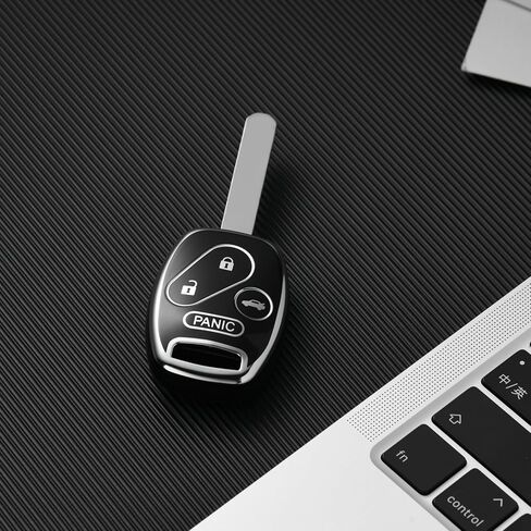 ELOHEI Key Fob Cover for Honda, Premium Soft TPU Full Protection Key Fob Case Compatible with 2003-2012 Honda Accord Civic CR-V Pilot Smart Remote Keyless Key Shell (Silver Border Black) in Kuwait