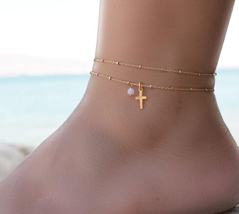 أساور الكاحل الذهبية للنساء، مجموعة خلخال سلسلة كوبية مقاومة للماء مطلية بالذهب عيار 14 قيراط، أساور خلخال ذات طبقات للنساء هدية للشاطئ بحجم قابل للتعديل in Kuwait