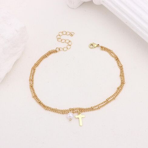 أساور الكاحل الذهبية للنساء، مجموعة خلخال سلسلة كوبية مقاومة للماء مطلية بالذهب عيار 14 قيراط، أساور خلخال ذات طبقات للنساء هدية للشاطئ بحجم قابل للتعديل in Kuwait