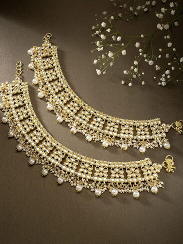 Aheli Set of 2 Indian Traditional Faux Kundan Designer Anklets Ethnic Wedding Fashion Jewelry for Women Green in Saudi Arabia