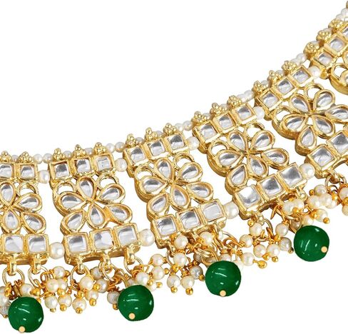 Aheli Set of 2 Indian Traditional Faux Kundan Designer Anklets Ethnic Wedding Fashion Jewelry for Women Green in Saudi Arabia