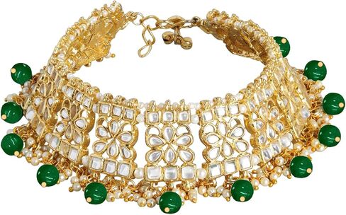 Aheli Set of 2 Indian Traditional Faux Kundan Designer Anklets Ethnic Wedding Fashion Jewelry for Women Green in Saudi Arabia