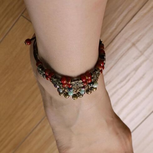 JeanBeau Boho Pottery Seed Beads String Anklets Set for Women Teen Girls – Adjustable Waterproof Rope Vintage Handmade Stackable Beach Braided Clover Star Bell Beaded Stone Bracelet ankle Friendship Summer Jewelry Friends Gift in Saudi Arabia