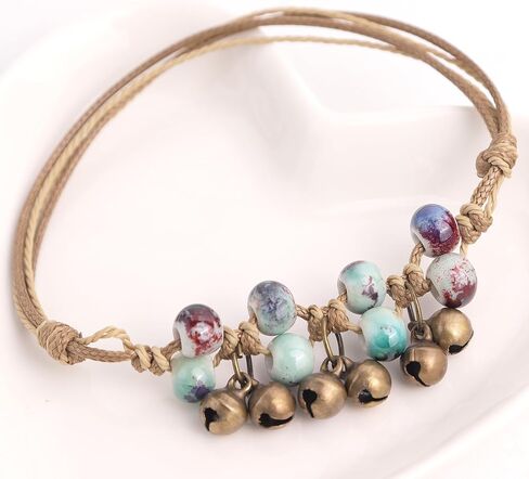 JeanBeau Boho Pottery Seed Beads String Anklets Set for Women Teen Girls – Adjustable Waterproof Rope Vintage Handmade Stackable Beach Braided Clover Star Bell Beaded Stone Bracelet ankle Friendship Summer Jewelry Friends Gift in Saudi Arabia
