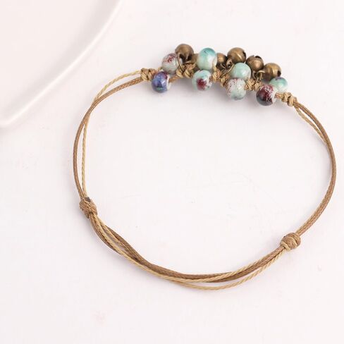 JeanBeau Boho Pottery Seed Beads String Anklets Set for Women Teen Girls – Adjustable Waterproof Rope Vintage Handmade Stackable Beach Braided Clover Star Bell Beaded Stone Bracelet ankle Friendship Summer Jewelry Friends Gift in Saudi Arabia