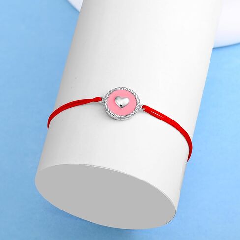 J.Endéar خلخال على شكل قلب للفتيات والنساء، خلخال مطلي بالمينا الوردي المقاوم للماء 925 من الفضة الإسترلينية، خلخال بحبل بوهو قابل للتعديل، مجوهرات أصلية in Kuwait