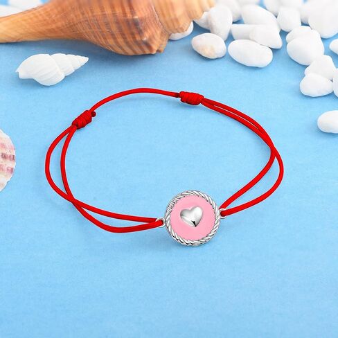 J.Endéar خلخال على شكل قلب للفتيات والنساء، خلخال مطلي بالمينا الوردي المقاوم للماء 925 من الفضة الإسترلينية، خلخال بحبل بوهو قابل للتعديل، مجوهرات أصلية in Kuwait