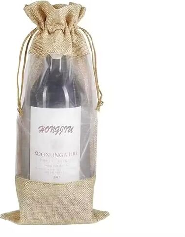 أكياس هدايا Wanna Wobba Burlap Jute Wine مع رباط ونافذة أمامية شفافة من السيلوفان، مجموعة من 12 قطعة، قماش هسي قابل لإعادة الاستخدام لزجاجة النبيذ لقضاء العطلات وحفلات الزفاف وأعياد الميلاد وحفلات الخطوبة والدفء المنزلي in Saudi Arabia