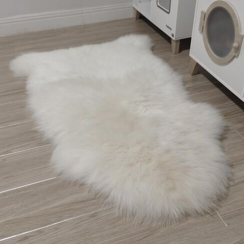 Kopal Sheepskin Rug 2x3 ft Genuine Australian Lambskin Area Rug for Bedroom Living Room Kid's Room, Super Soft and Fluffy, Single Pelt - White/Ivory in Kuwait