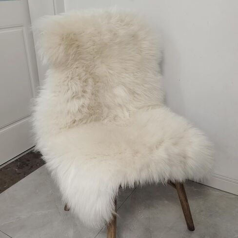 Kopal Sheepskin Rug 2x3 ft Genuine Australian Lambskin Area Rug for Bedroom Living Room Kid's Room, Super Soft and Fluffy, Single Pelt - White/Ivory in Kuwait