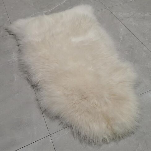 Kopal Sheepskin Rug 2x3 ft Genuine Australian Lambskin Area Rug for Bedroom Living Room Kid's Room, Super Soft and Fluffy, Single Pelt - White/Ivory in Kuwait