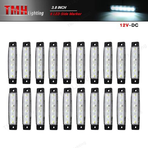 TMH (عبوة من 20) 20 قطعة 3.8 بوصة 6 مصابيح LED للعلامات الجانبية البيضاء، مصابيح علامة للمقطورة، مصباح علامة الجانب الخلفي، مصابيح علامة LED للشاحنات، علامة الكابينة، ضوء علامة RV in Kuwait