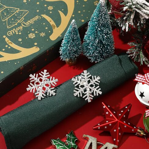 Patelai 6 Pieces Snowflake Napkin Rings Set Xmas Snowflake Napkin Holders Rhinestone Napkin Rings Holder for Christmas Wedding Party Table Supplies Decoration (Gold) in Saudi Arabia