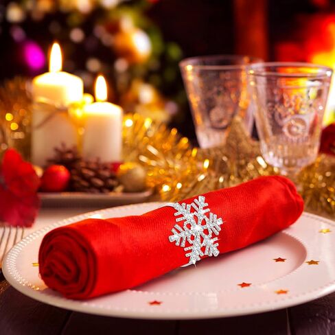 Patelai 6 Pieces Snowflake Napkin Rings Set Xmas Snowflake Napkin Holders Rhinestone Napkin Rings Holder for Christmas Wedding Party Table Supplies Decoration (Gold) in Saudi Arabia