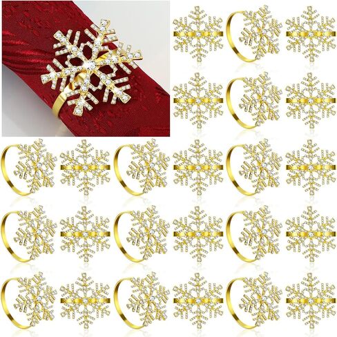 Patelai 6 Pieces Snowflake Napkin Rings Set Xmas Snowflake Napkin Holders Rhinestone Napkin Rings Holder for Christmas Wedding Party Table Supplies Decoration (Gold) in Saudi Arabia