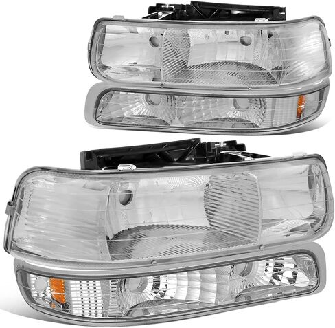 DNA MOTORING HL-OH-CS99-4P-CH-AB Chrome Amber Headlights Compatible with 99-02 Silverado 1500 00-06 Suburban 1500 / Tahoe, Bottom Bumper Lights Fit OE Grill in Saudi Arabia