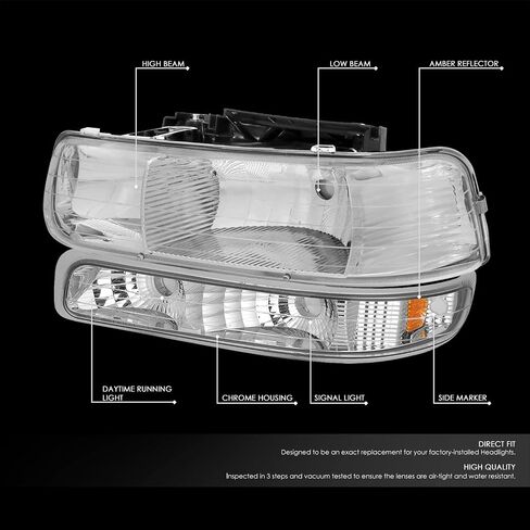 DNA MOTORING HL-OH-CS99-4P-CH-AB Chrome Amber Headlights Compatible with 99-02 Silverado 1500 00-06 Suburban 1500 / Tahoe, Bottom Bumper Lights Fit OE Grill in Saudi Arabia