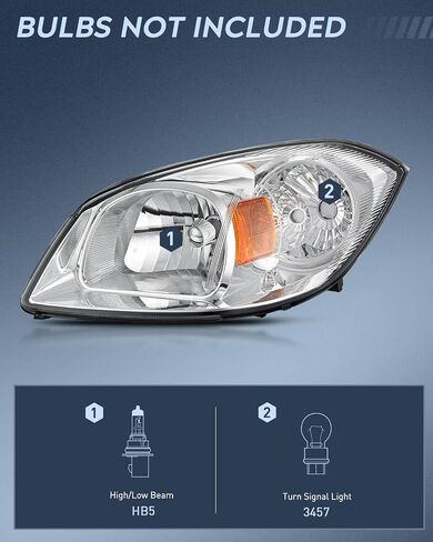 Nilight Headlight Assembly for 2005 2006 2007 2008 2009 2010 Chevy Cobalt 2005-2009 Pontiac Pickup Truck Replacement Headlamp Chrome Housing Amber Reflector Driver and Passenger Side, 2 Years Warranty in Saudi Arabia
