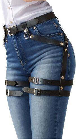 Leather Body Belt Leg Harness for Women Fashion, Adjustable Body Chain Belt Rave Garter Belt for Jeans Party Accessories in Saudi Arabia