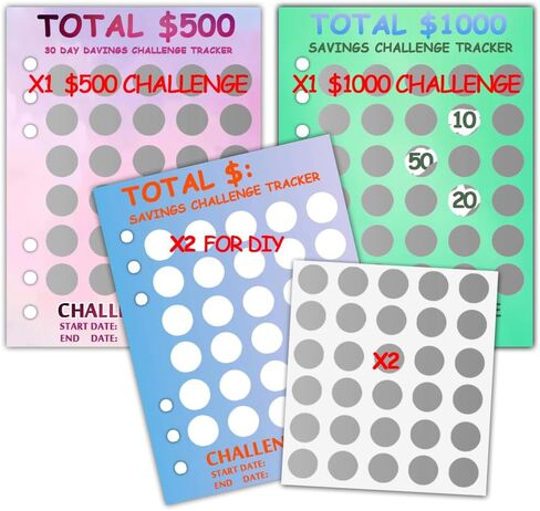 Scratch Off Money Saving Challenge Binder Trackers for 6 Ring A5 Binders,4 Pcs Per Pack in Saudi Arabia
