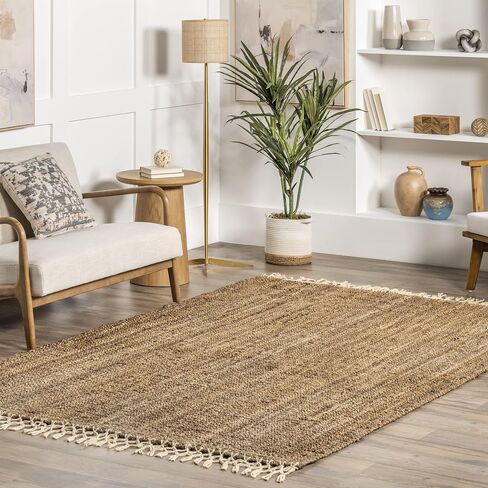 سجادة منطقة NuLOOM Raleigh Farmhouse Jute Tasseled Area، مقاس 5×8، طبيعية in Kuwait