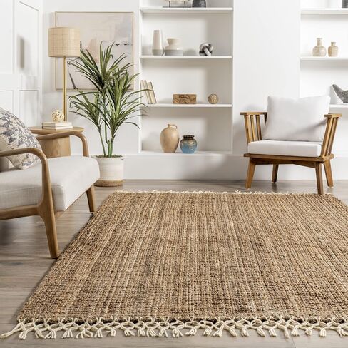 سجادة منطقة NuLOOM Raleigh Farmhouse Jute Tasseled Area، مقاس 5×8، طبيعية in Kuwait