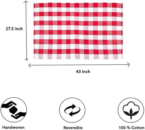HOMEMONDE 3'x5' Buffalo Plaid Rug Washable Red and White Cotton Checked Area Rug Outdoor and Indoor for Living Room, Bedroom, Porch, Kitchen, Entryway in Saudi Arabia