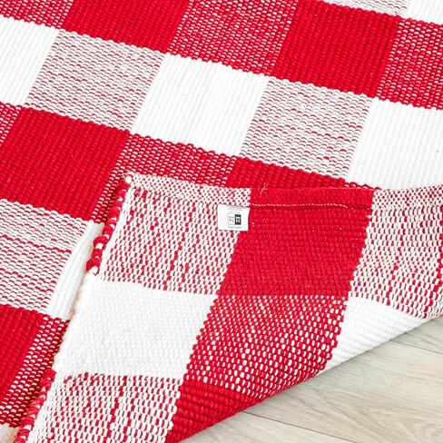 HOMEMONDE 3'x5' Buffalo Plaid Rug Washable Red and White Cotton Checked Area Rug Outdoor and Indoor for Living Room, Bedroom, Porch, Kitchen, Entryway in Saudi Arabia