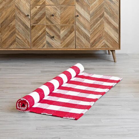 HOMEMONDE 3'x5' Buffalo Plaid Rug Washable Red and White Cotton Checked Area Rug Outdoor and Indoor for Living Room, Bedroom, Porch, Kitchen, Entryway in Saudi Arabia