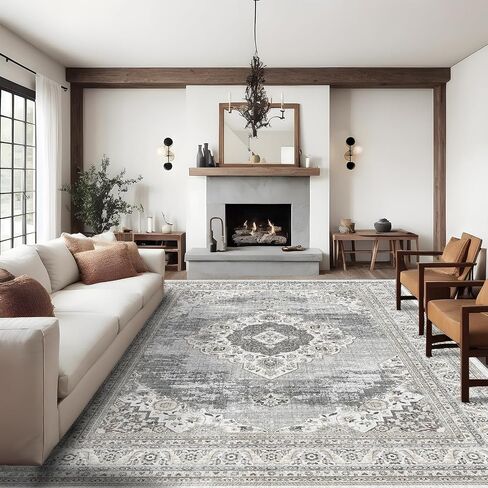 Area Rugs for Living Room Washable: 5x7 Bedroom Dining Room Rug - Vintage Distressed Printed Carpet - Thin Stain Resistant Carpets with Non Slip Backing Black 5x7 in Saudi Arabia