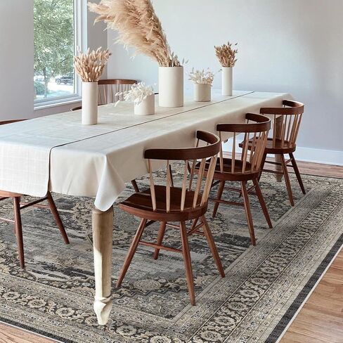 Area Rugs for Living Room Washable: 5x7 Bedroom Dining Room Rug - Vintage Distressed Printed Carpet - Thin Stain Resistant Carpets with Non Slip Backing Black 5x7 in Saudi Arabia