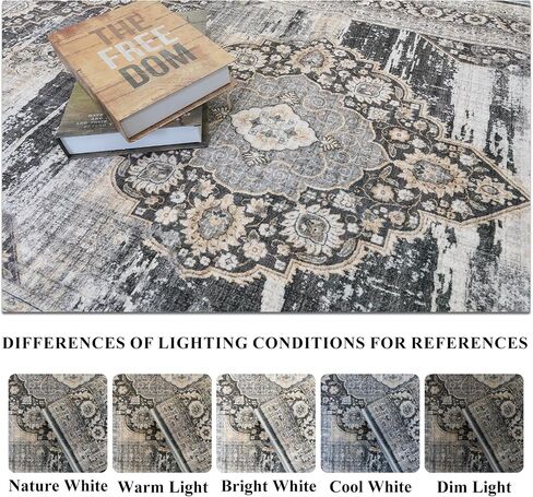Area Rugs for Living Room Washable: 5x7 Bedroom Dining Room Rug - Vintage Distressed Printed Carpet - Thin Stain Resistant Carpets with Non Slip Backing Black 5x7 in Saudi Arabia